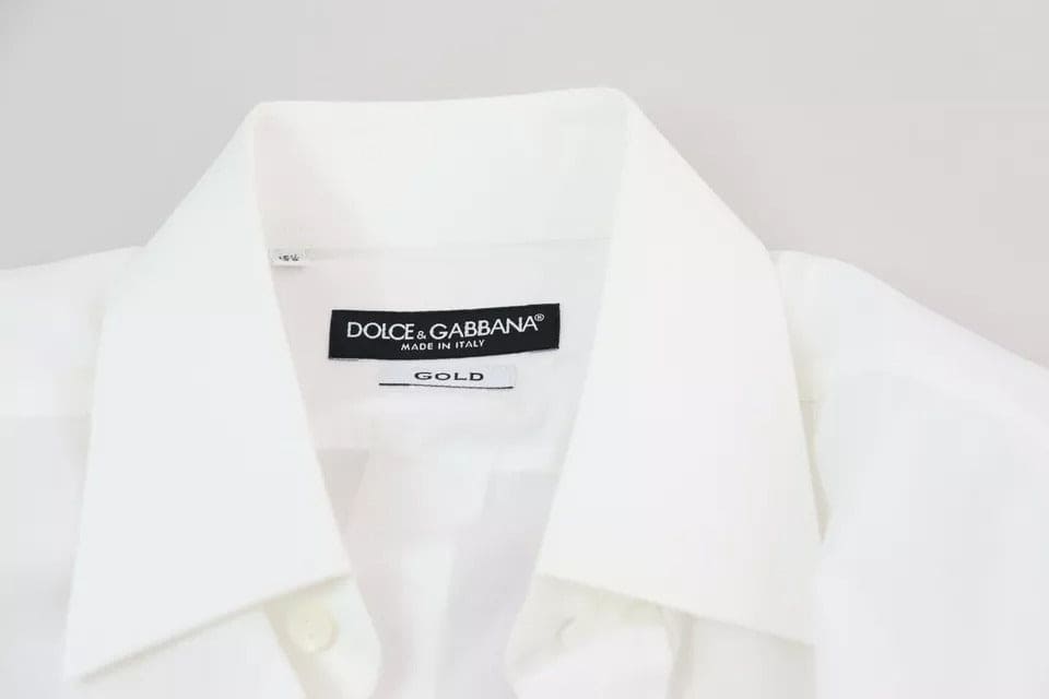 Vestido formal de popelina de algodón blanco Dolce &amp; Gabbana Camisa dorada