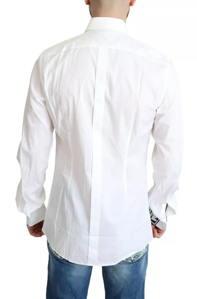 Vestido formal de popelina de algodón blanco Dolce &amp; Gabbana Camisa dorada