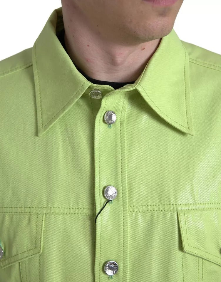 Chemise boutonnée décontractée à col en coton vert Dolce &amp; Gabbana