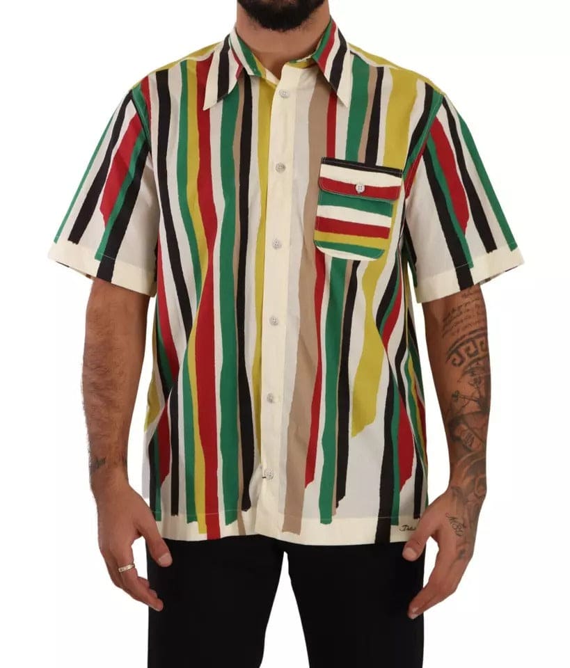 Camisa de algodón de manga corta con rayas multicolor de Dolce &amp; Gabbana