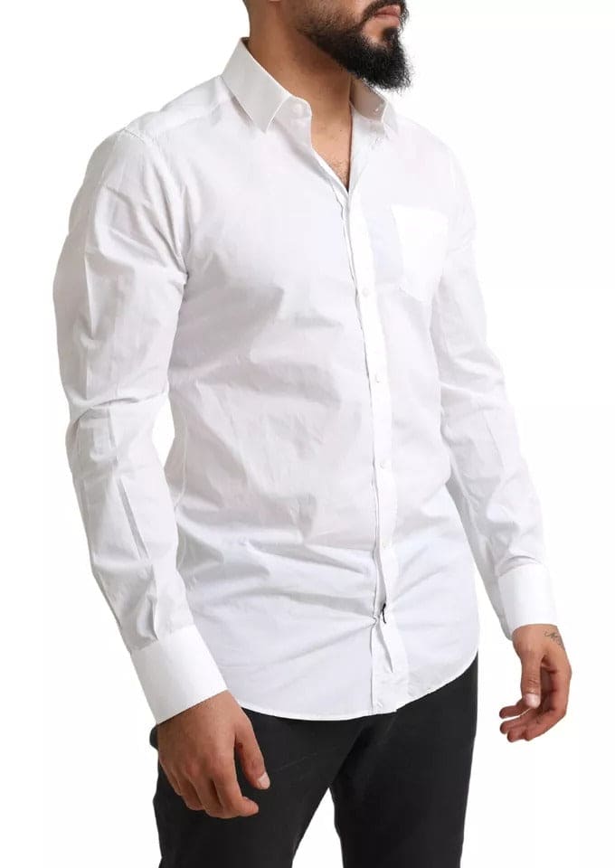 Camisa de vestir formal de algodón con diseño de esmoquin en color blanco dorado de Dolce &amp; Gabbana