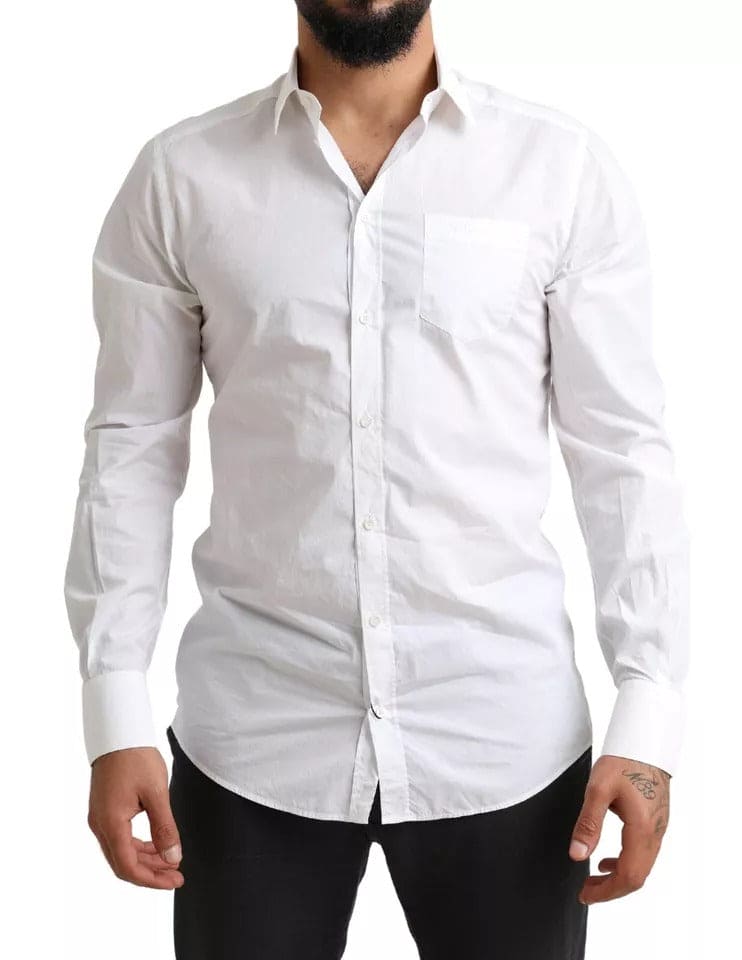 Chemise habillée en coton blanc Dolce &amp; Gabbana avec motif de smoking