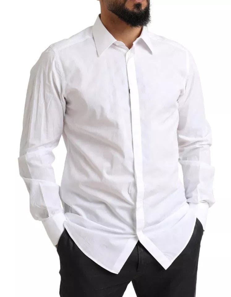 Camisa de vestir formal de algodón con diseño de esmoquin en color blanco dorado de Dolce &amp; Gabbana