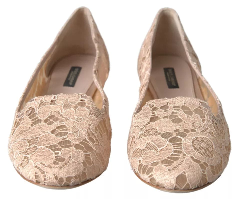 Mocassins plats en dentelle fleurie beige Dolce &amp; Gabbana