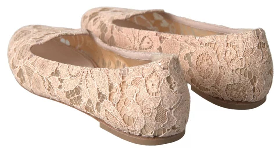 Mocassins plats en dentelle fleurie beige Dolce &amp; Gabbana