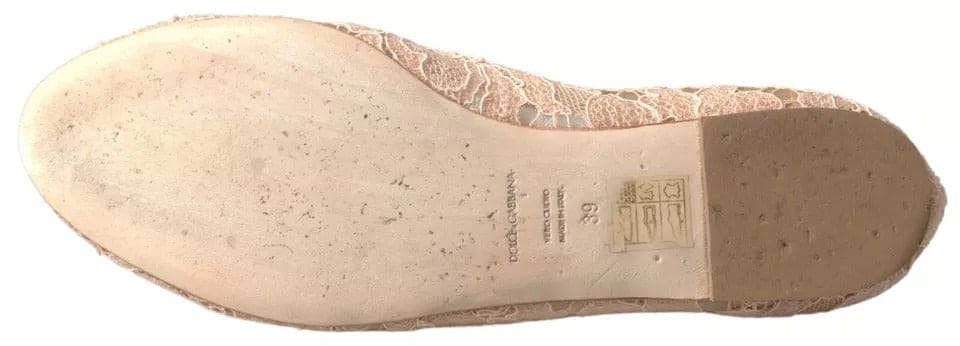 Mocassins plats en dentelle fleurie beige Dolce &amp; Gabbana