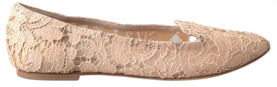 Mocassins plats en dentelle fleurie beige Dolce &amp; Gabbana