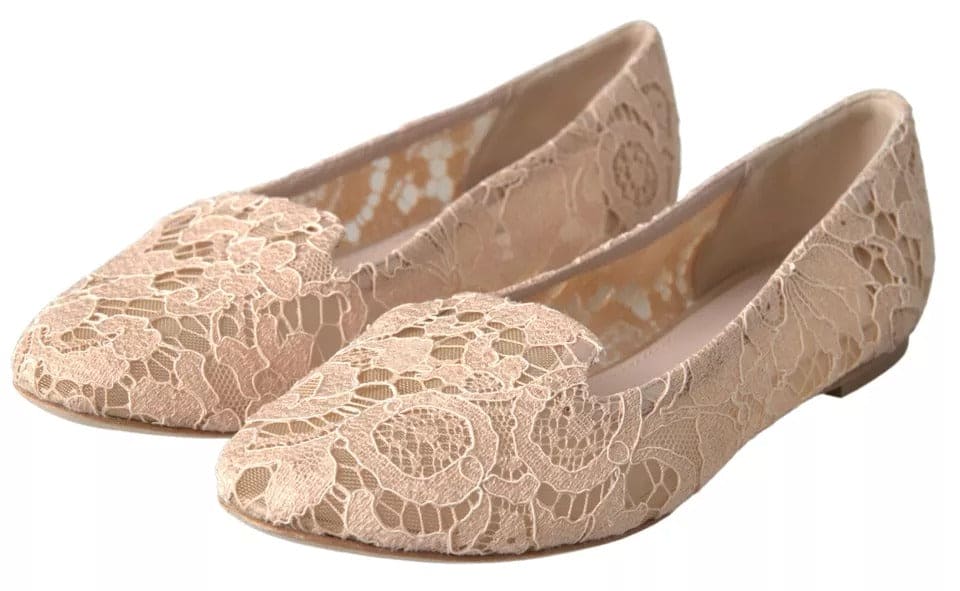 Mocassins plats en dentelle fleurie beige Dolce &amp; Gabbana