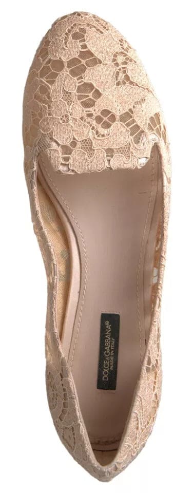 Mocassins plats en dentelle fleurie beige Dolce &amp; Gabbana