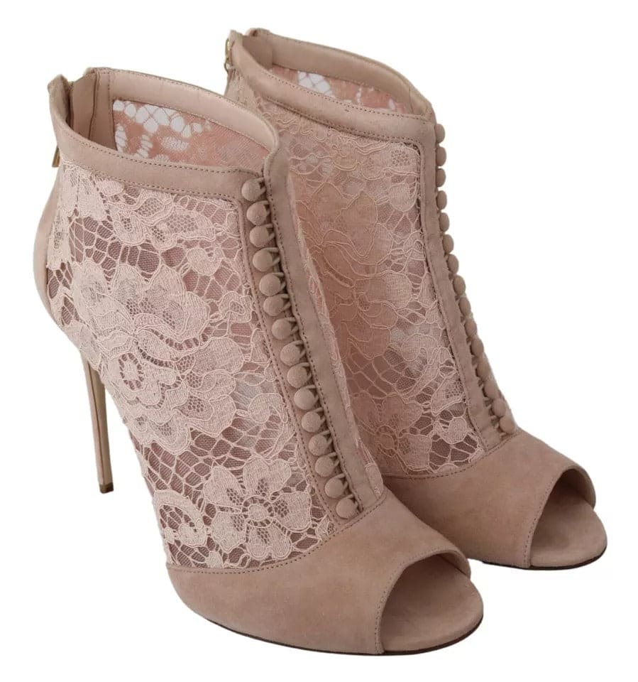 Bottines à bout ouvert en daim et dentelle beige Dolce &amp; Gabbana