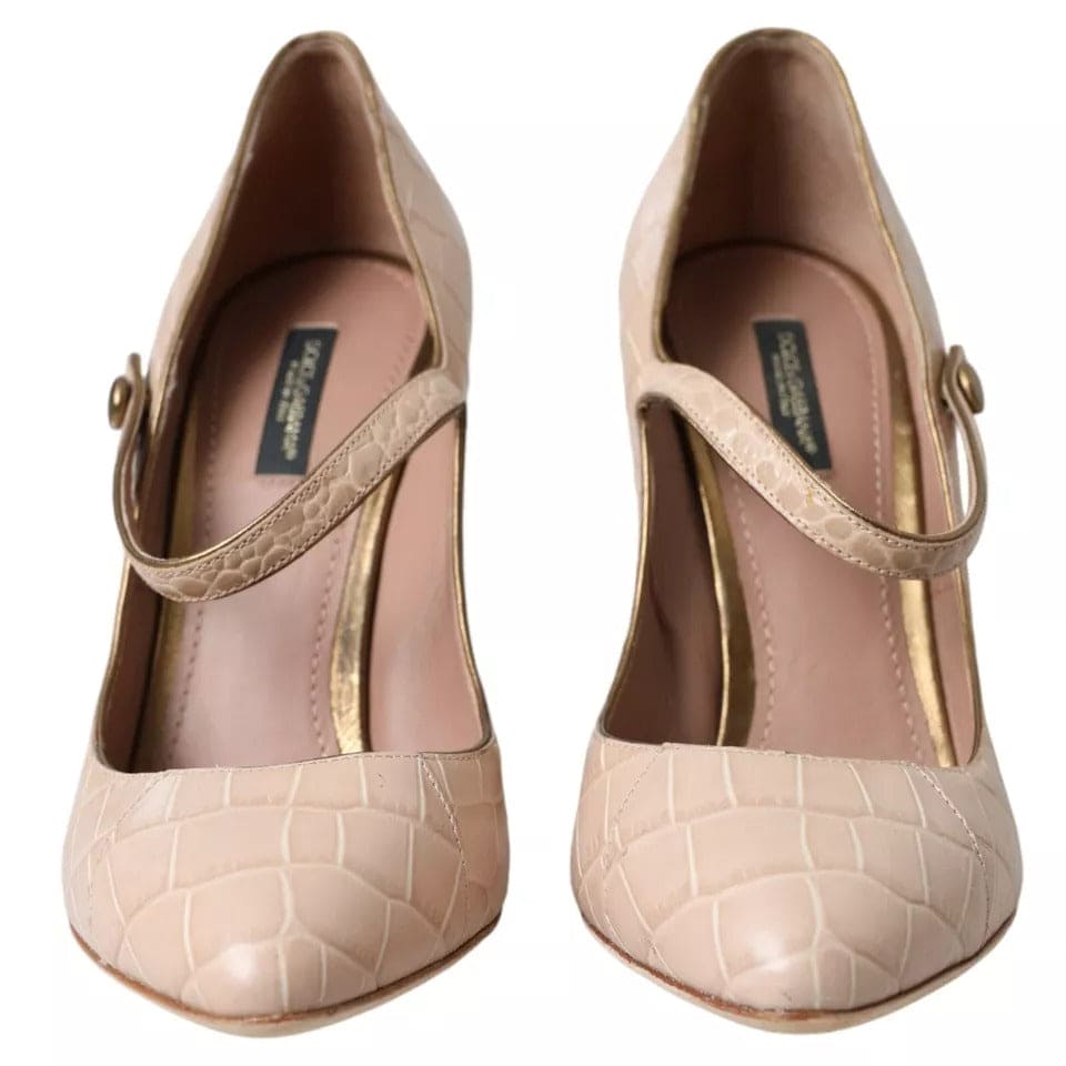 Zapatos Mary Jane de piel beige con adornos de Dolce &amp; Gabbana