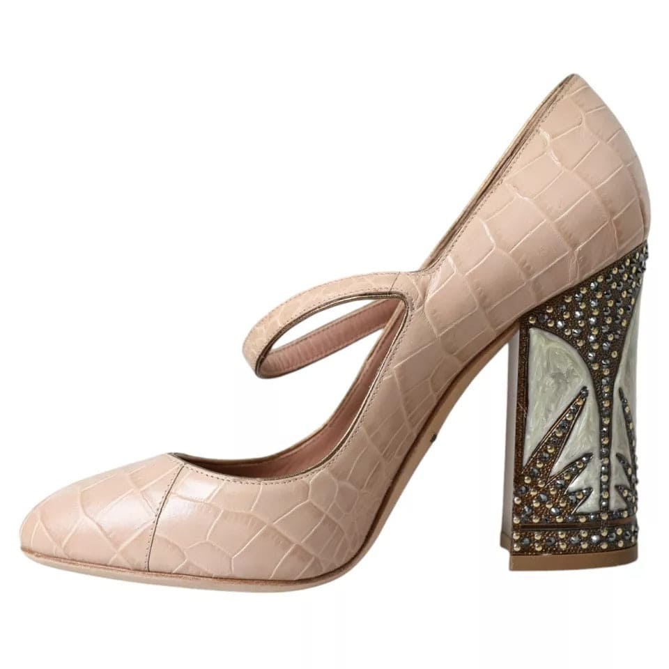 Zapatos Mary Jane de piel beige con adornos de Dolce &amp; Gabbana