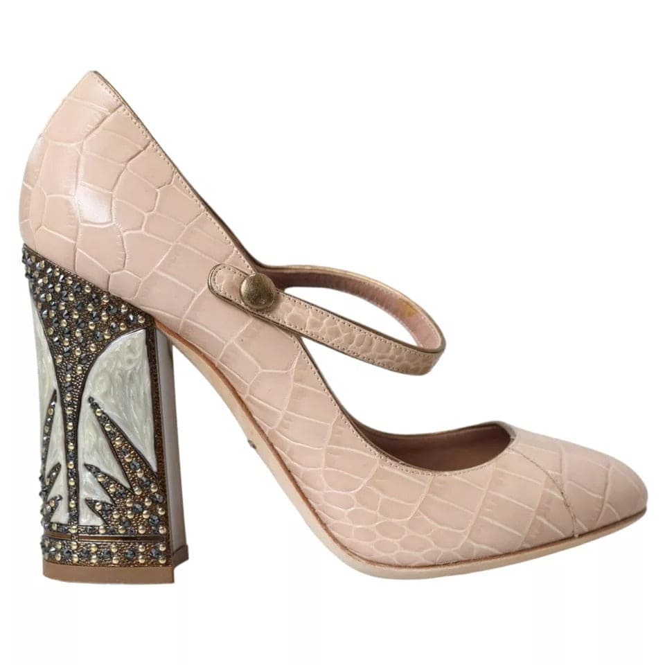 Zapatos Mary Jane de piel beige con adornos de Dolce &amp; Gabbana