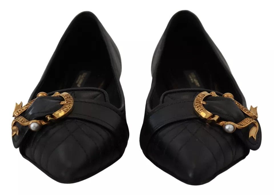 Chaussures plates pointues en cuir noir Dolce &amp; Gabbana Devotion