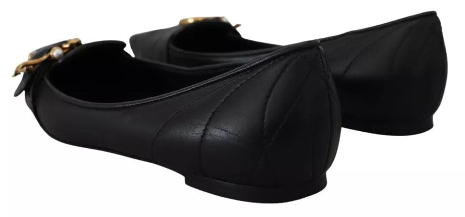 Chaussures plates pointues en cuir noir Dolce &amp; Gabbana Devotion