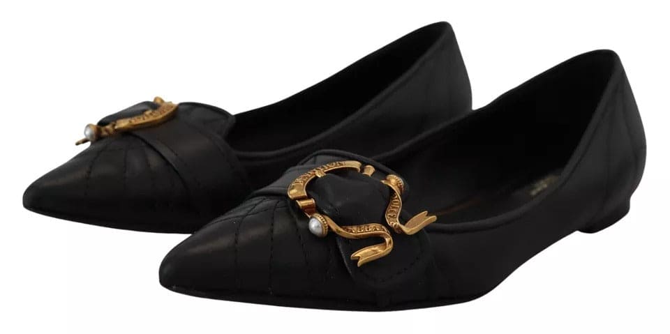 Chaussures plates pointues en cuir noir Dolce &amp; Gabbana Devotion