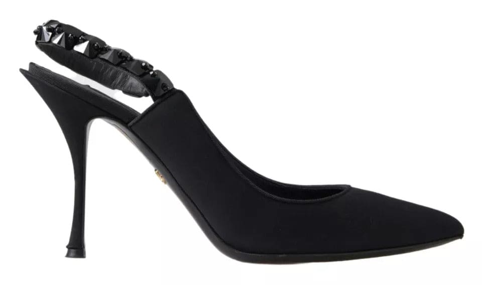 Chaussures à talons slingback en charmeuse noire Dolce &amp; Gabbana