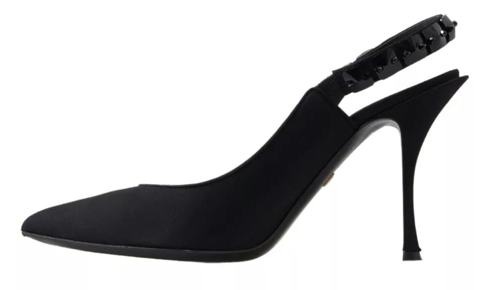 Chaussures à talons slingback en charmeuse noire Dolce &amp; Gabbana