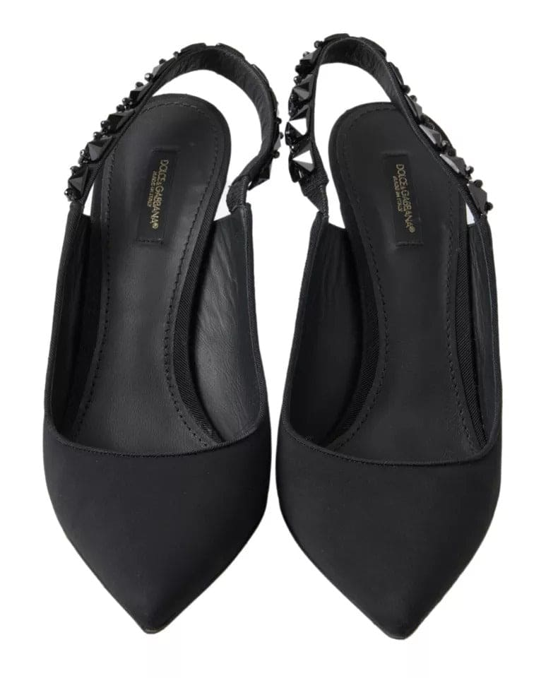 Chaussures à talons slingback en charmeuse noire Dolce &amp; Gabbana