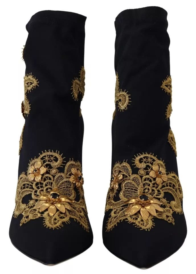 Bottines à enfiler Dolce &amp; Gabbana à broderies noires et dorées