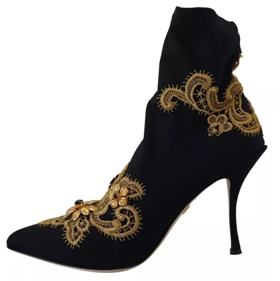 Botas sin cordones con bordado dorado y negro de Dolce &amp; Gabbana