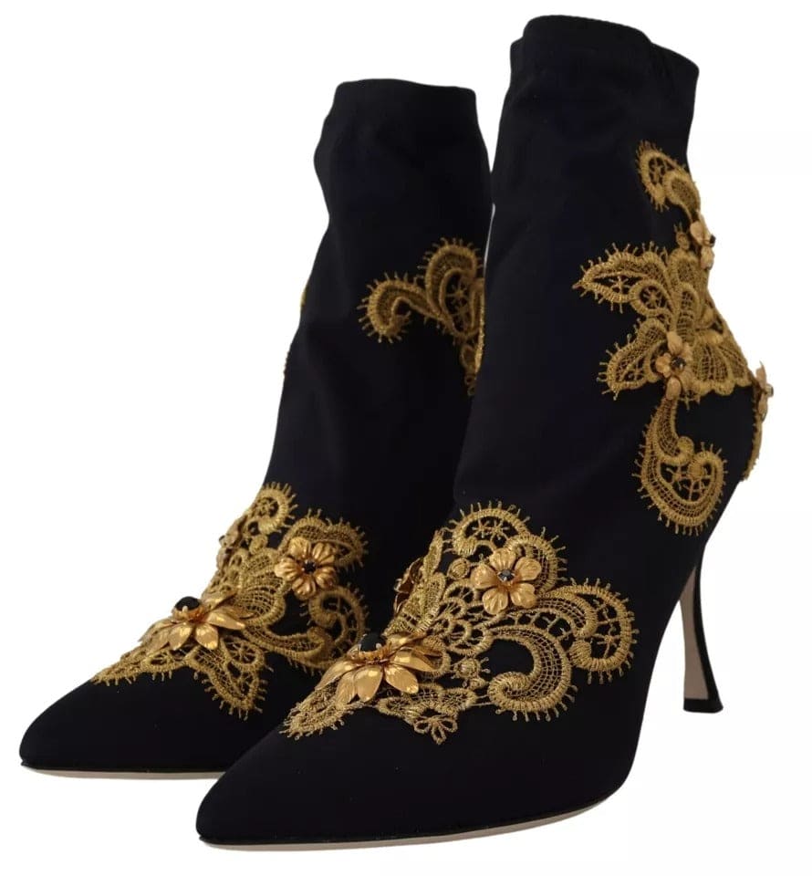 Botas sin cordones con bordado dorado y negro de Dolce &amp; Gabbana