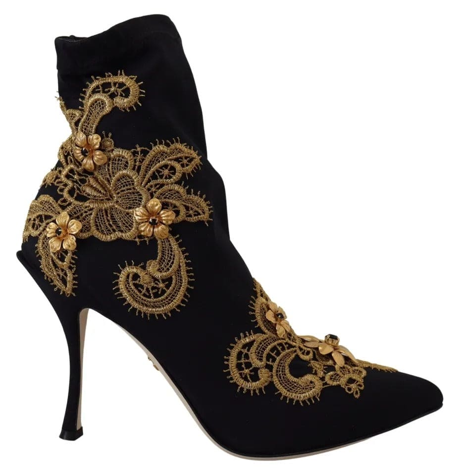 Bottines à enfiler Dolce &amp; Gabbana à broderies noires et dorées