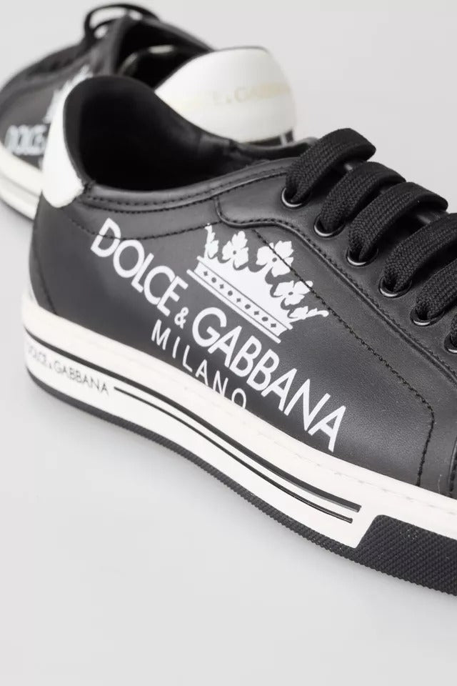 Dolce & Gabbana Black Leather Crown Milano Sneakers Casual Shoes