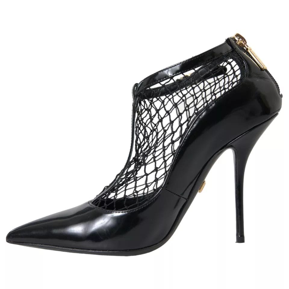 Escarpins à talons en cuir verni et maille noire Dolce &amp; Gabbana