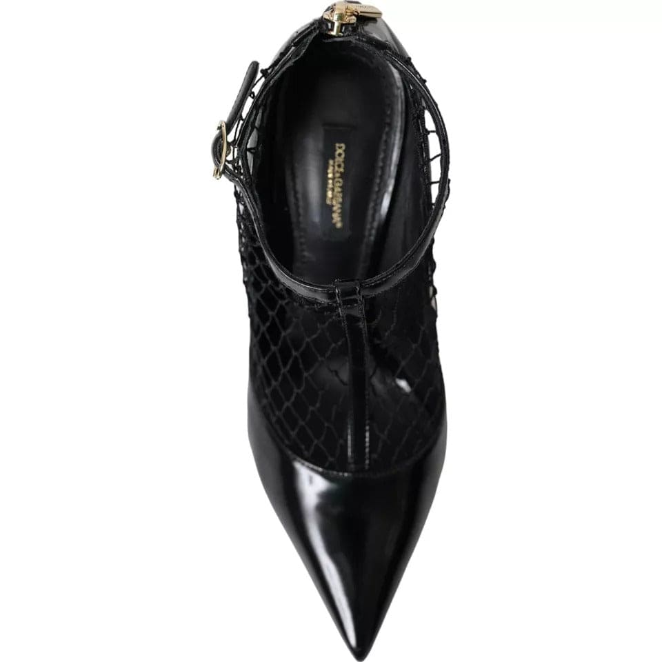 Escarpins à talons en cuir verni et maille noire Dolce &amp; Gabbana