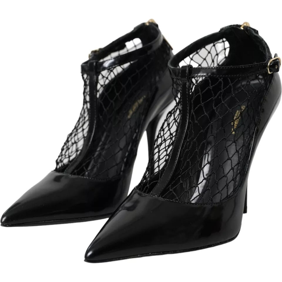 Escarpins à talons en cuir verni et maille noire Dolce &amp; Gabbana