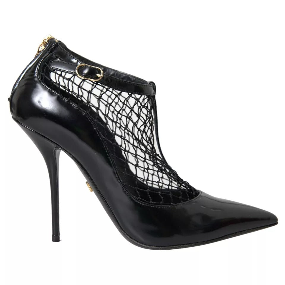 Escarpins à talons en cuir verni et maille noire Dolce &amp; Gabbana