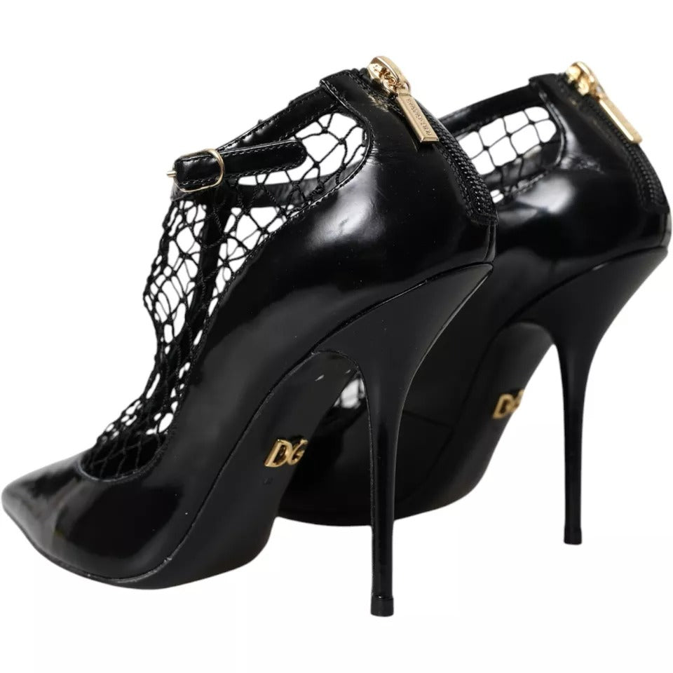 Escarpins à talons en cuir verni et maille noire Dolce &amp; Gabbana