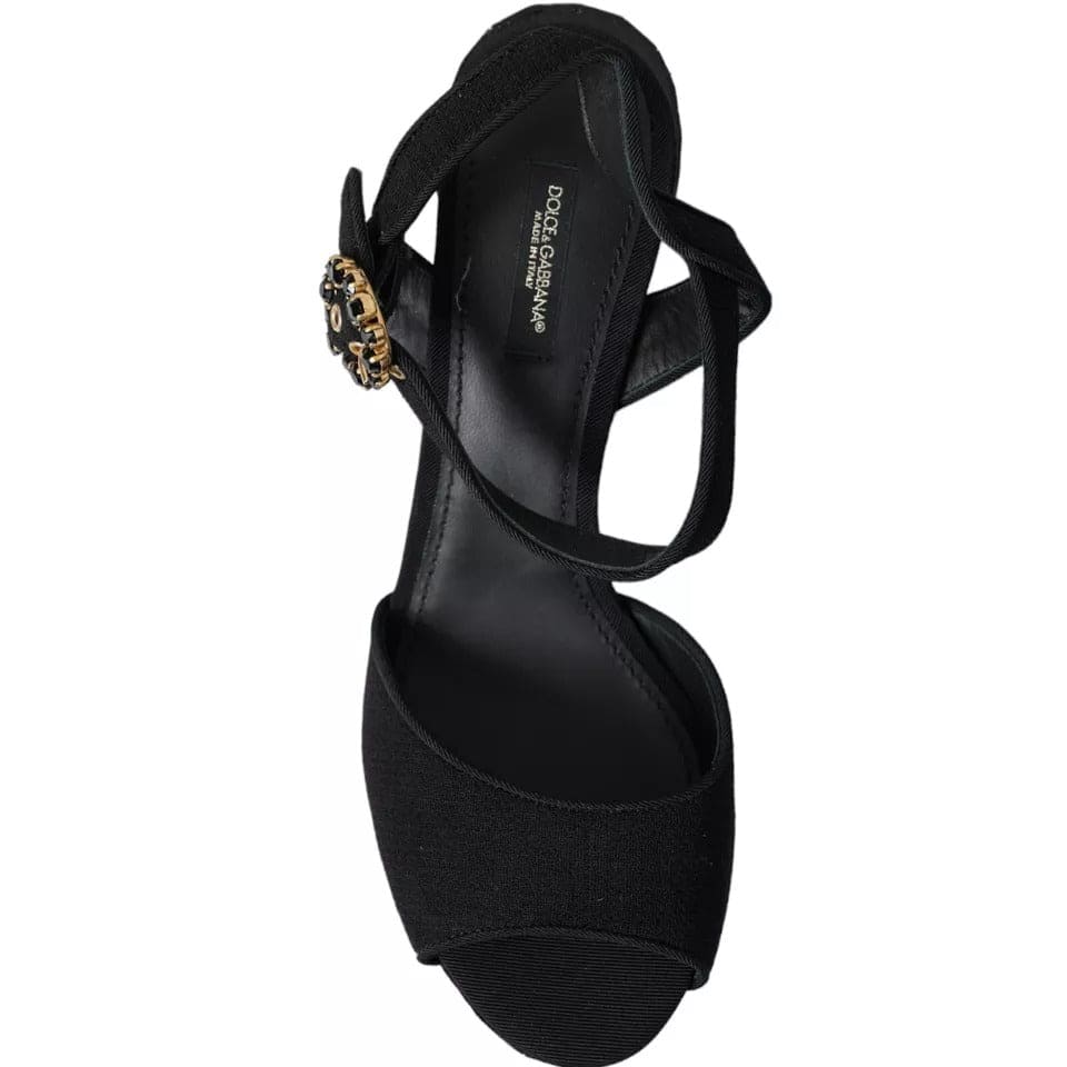 Sandales à plateforme en cristal à talons miroir noirs Dolce &amp; Gabbana