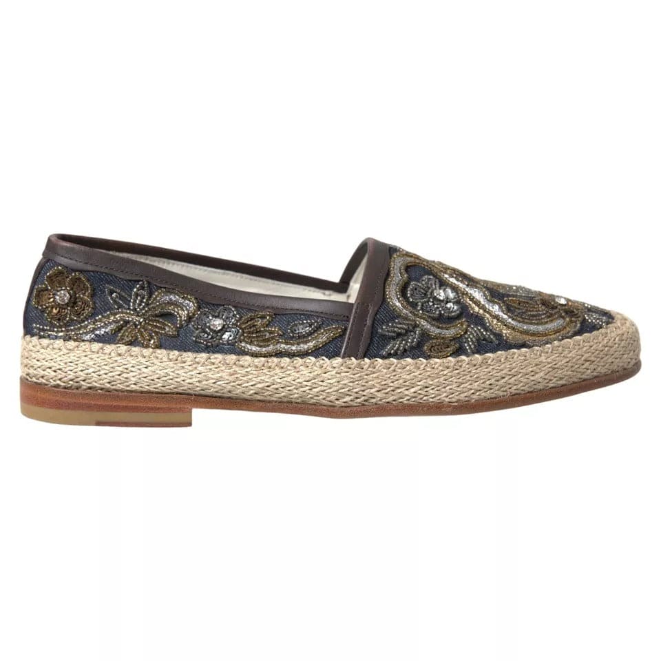 Chaussures espadrilles en denim bleu brodé Dolce &amp; Gabbana pour hommes