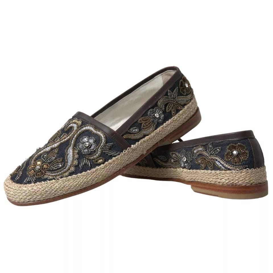 Chaussures espadrilles en denim bleu brodé Dolce &amp; Gabbana pour hommes