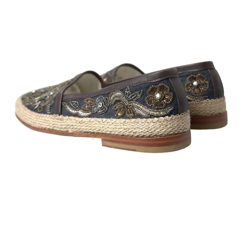 Chaussures espadrilles en denim bleu brodé Dolce &amp; Gabbana pour hommes