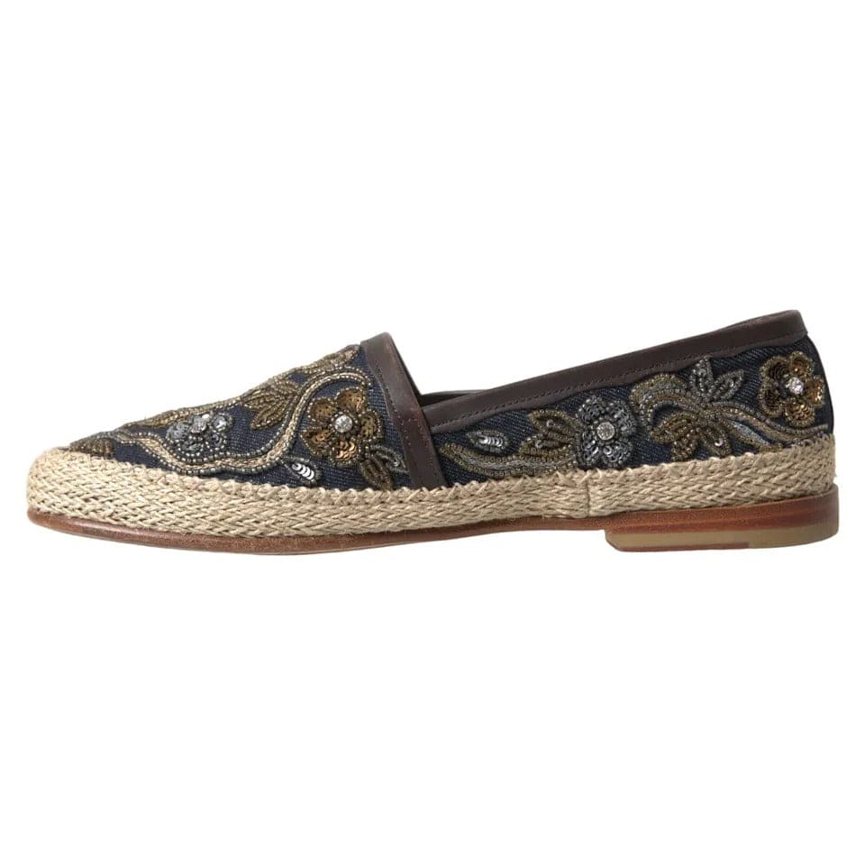 Chaussures espadrilles en denim bleu brodé Dolce &amp; Gabbana pour hommes