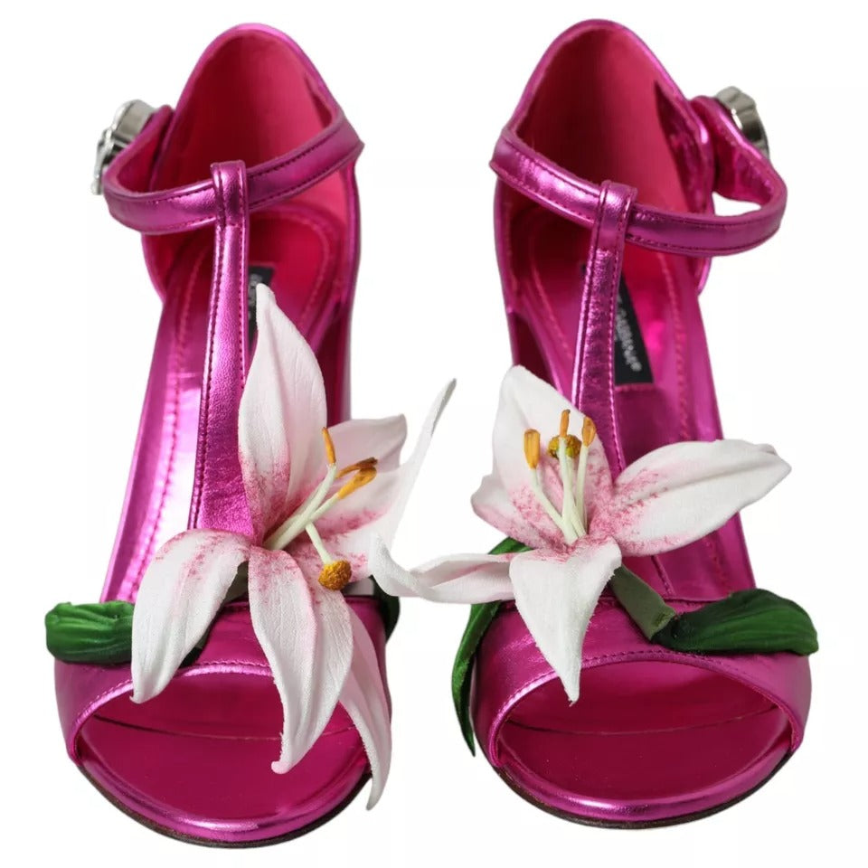 Sandales à talons et cristaux à fleurs fuchsia Dolce &amp; Gabbana