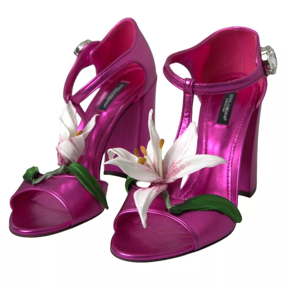 Sandales à talons et cristaux à fleurs fuchsia Dolce &amp; Gabbana