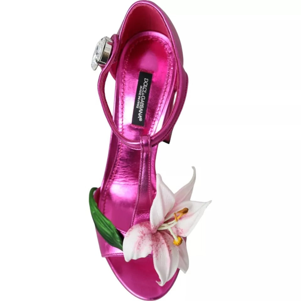 Sandales à talons et cristaux à fleurs fuchsia Dolce &amp; Gabbana