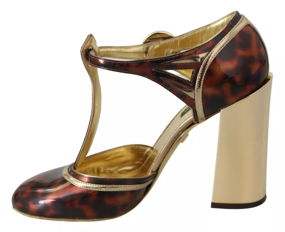 Dolce & Gabbana Gold Leopard T-strap Pumps Sandals Shoes