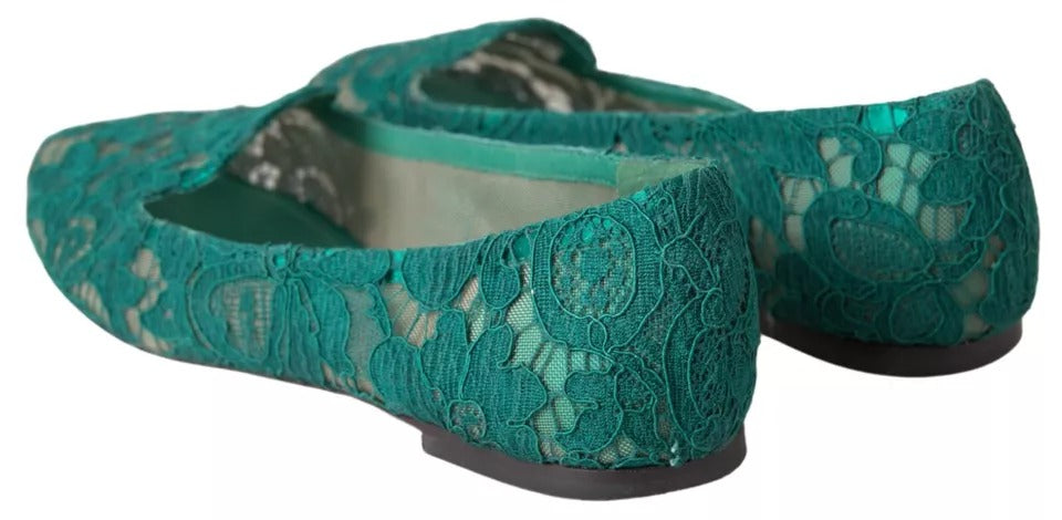 Mocassins plats en dentelle fleurie verte Dolce &amp; Gabbana