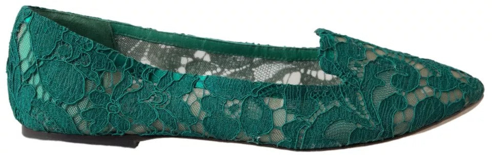 Mocassins plats en dentelle fleurie verte Dolce &amp; Gabbana