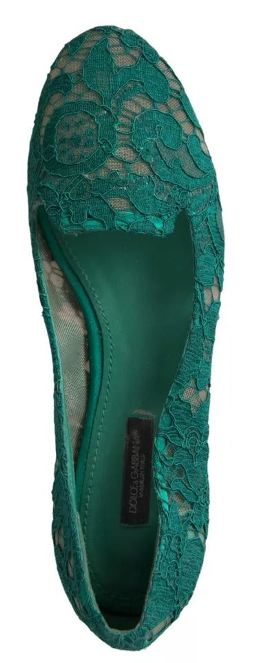 Mocasines planos con encaje floral verde de Dolce &amp; Gabbana