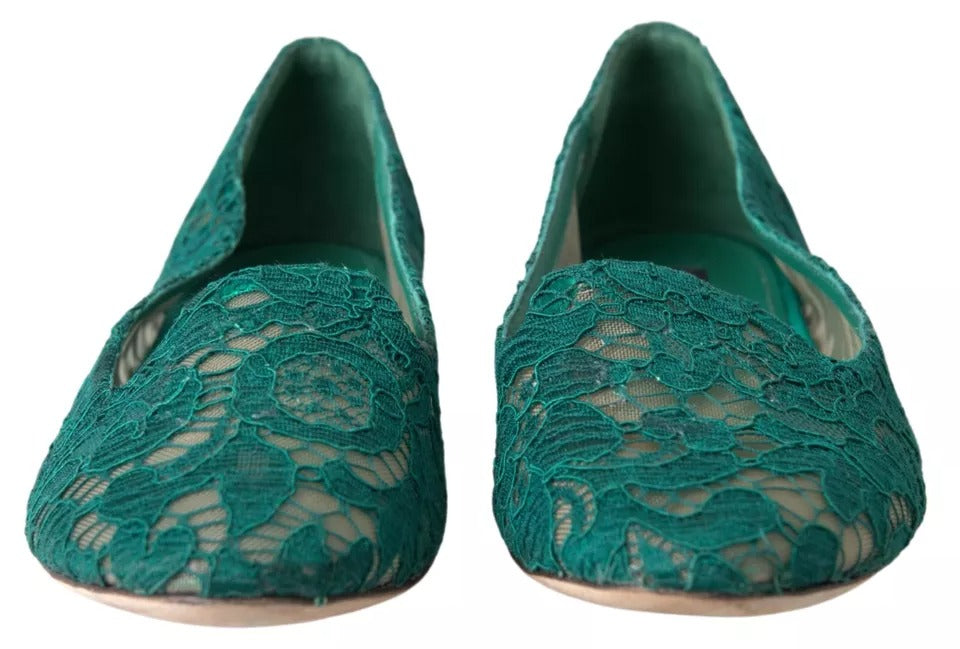 Mocassins plats en dentelle fleurie verte Dolce &amp; Gabbana