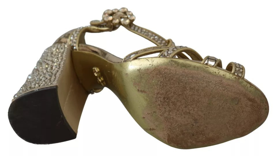 Sandalias de tiras en T con cristales dorados de Dolce &amp; Gabbana Zapatos de piel