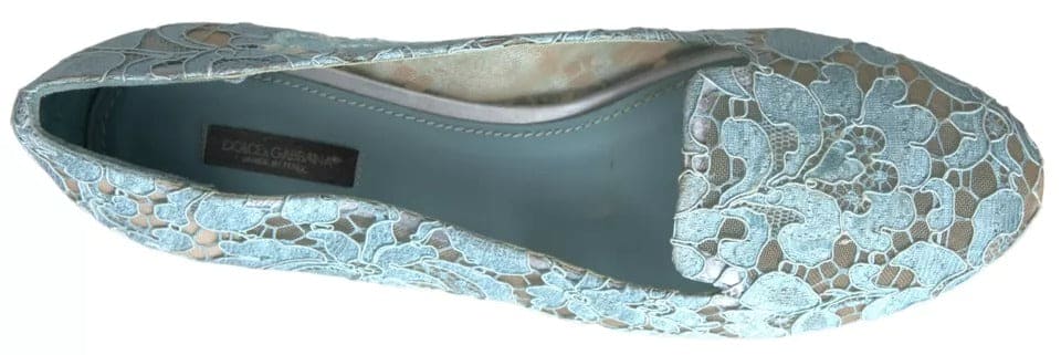 Mocassins plats en dentelle fleurie bleu clair Dolce &amp; Gabbana