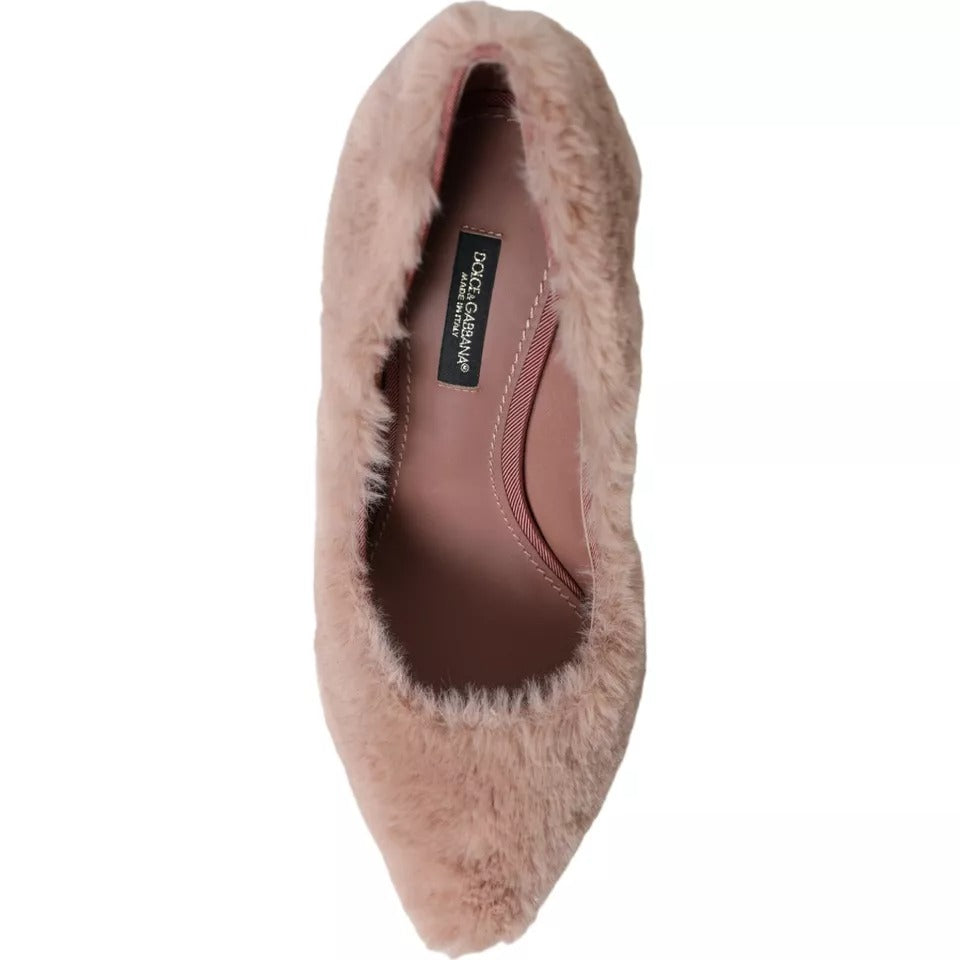 Dolce & Gabbana Light Pink Faux Fur Heels Pumps Shoes