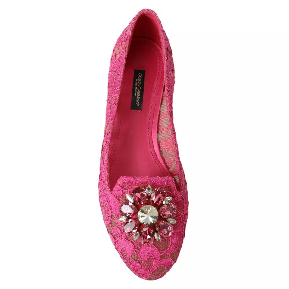 Mocassins de ballet en dentelle et cristaux roses Dolce &amp; Gabbana